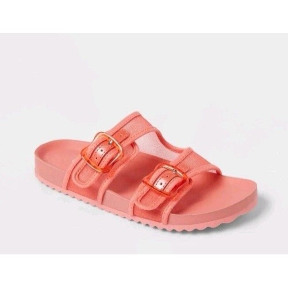 Cat & Jack Girl's Kaia Mesh Footbed Slip On Double Strap Sandals Coral